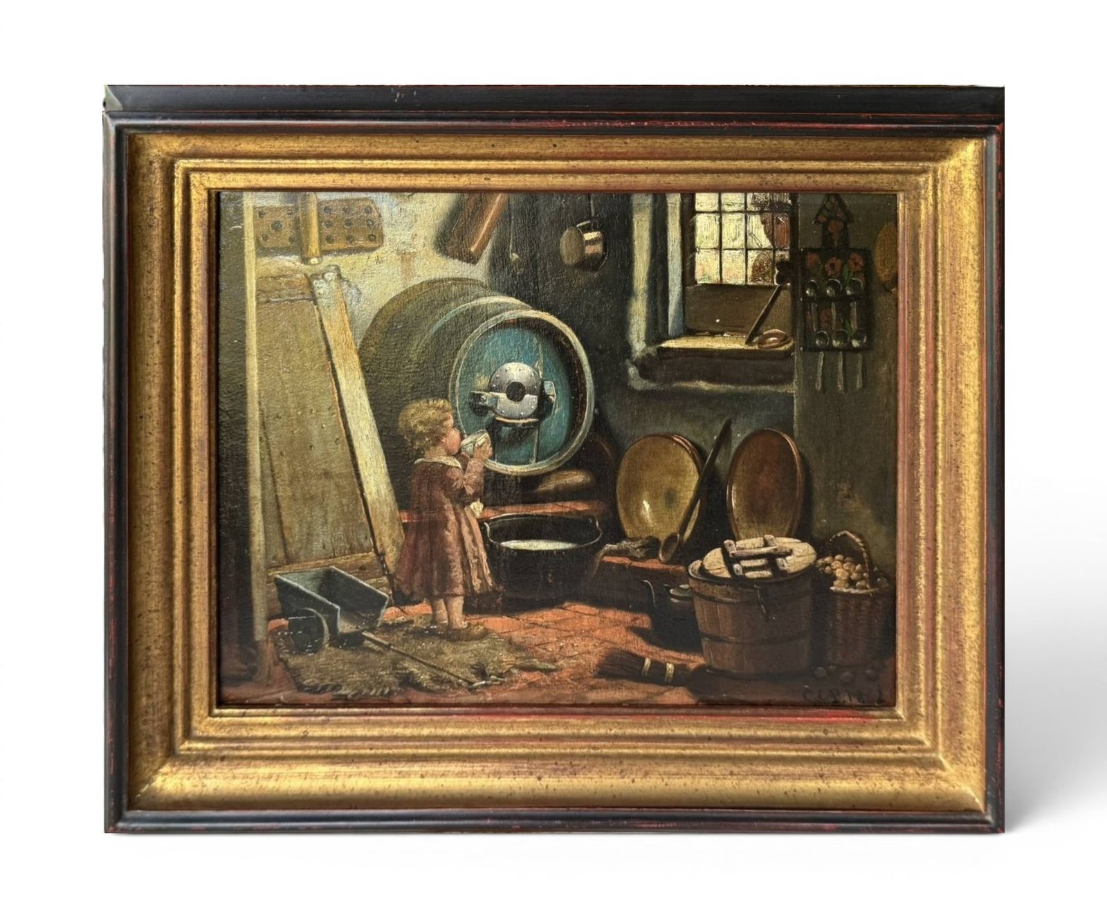 Antique 1862 Oil Painting of Girl Drinking Buttermilk | Restored Victorian Genre Scene | Signed & dated